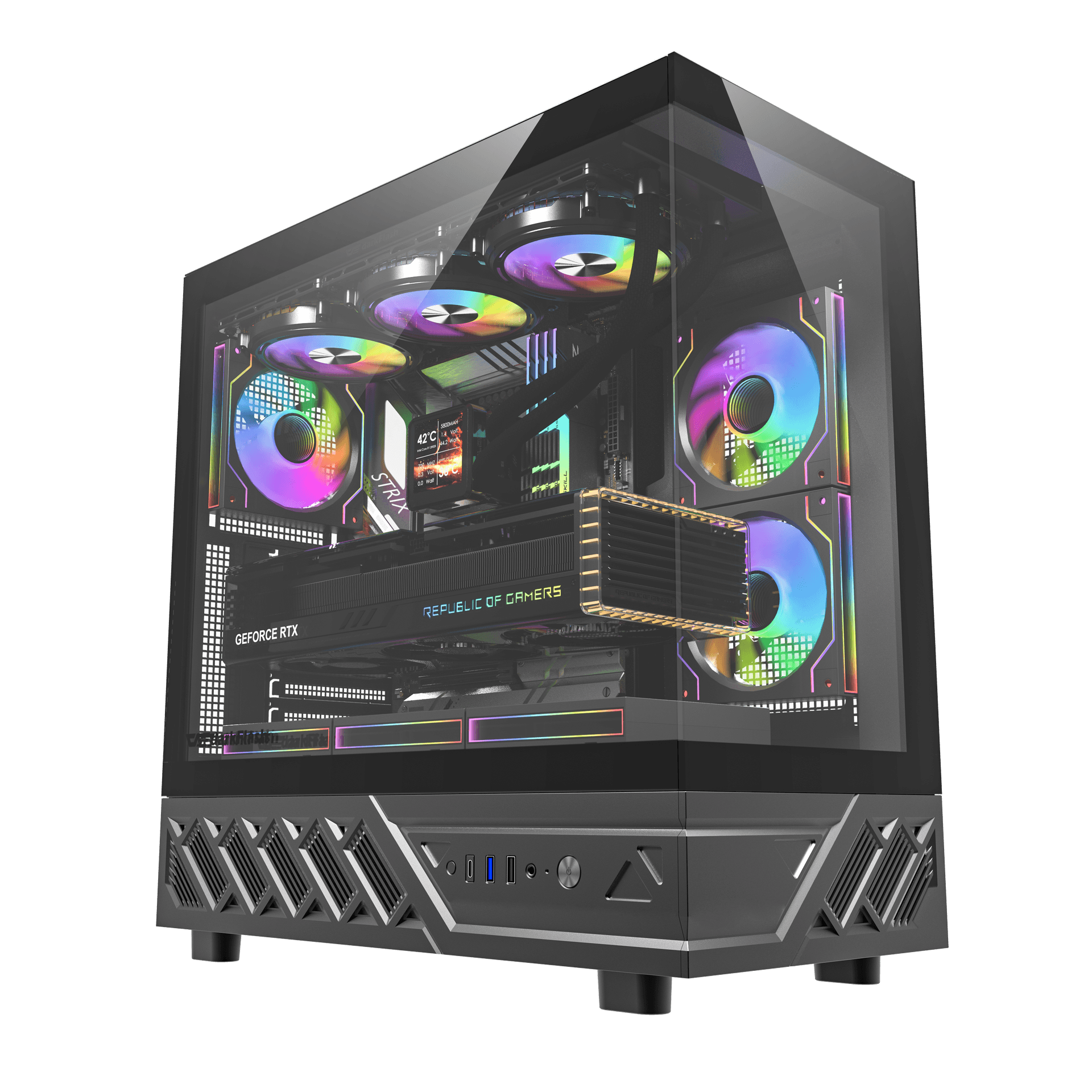 Darkflash DS950 -tietokonekotelo, musta + 6 tuuletinta